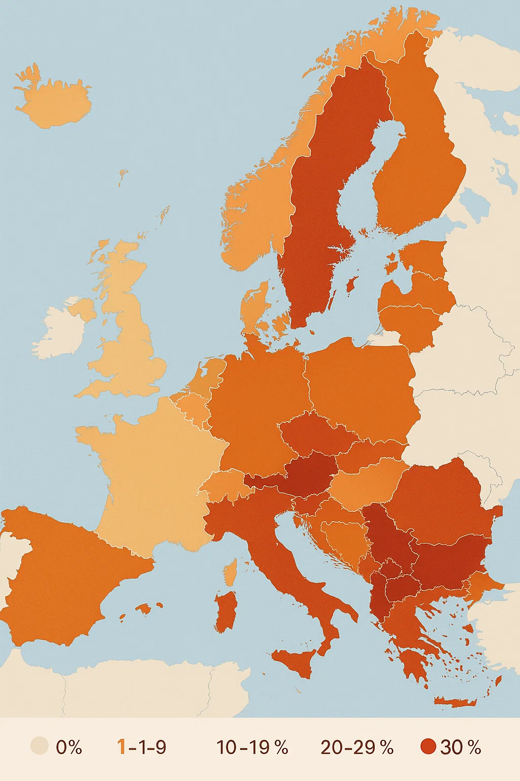 Karte mit Verteilung rechtspopulistischer Parteien in Europa 2025