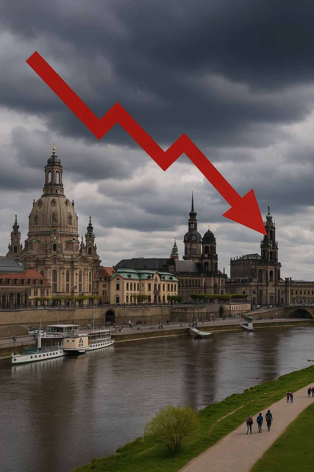 Blick über die Elbe auf Dresdens Altstadt mit wenigen Touristen – Rückgang Frühjahr 2025