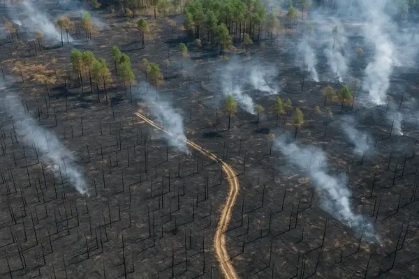 Verbrannte Fläche nach dem größten Waldbrand in Sachsen in der Gohrischheide bei Zeithain