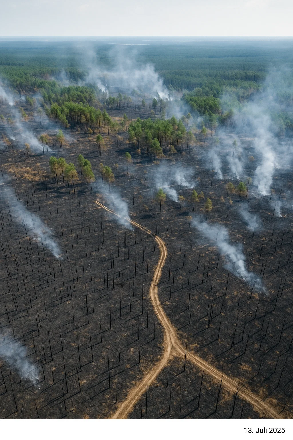 Verbrannte Fläche nach dem größten Waldbrand in Sachsen in der Gohrischheide bei Zeithain