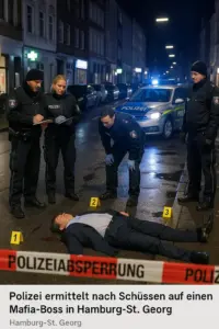 Polizei sperrt Tatort nach Schüssen auf Mafia-Boss in Hamburg