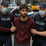 Polizisten führen einen festgenommenen Entführer in Warschau ab – im Fall der Entführung eines Syrers aus Stuttgart