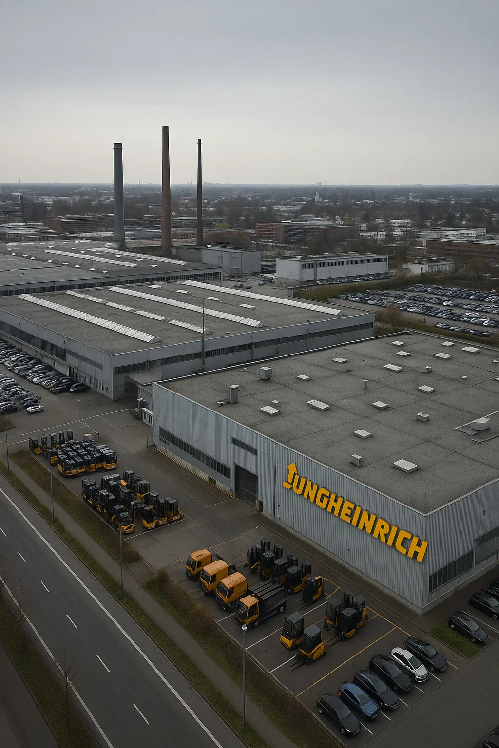 Jungheinrich-Gabelstapler vor Werkstor in Lüneburg – betroffen vom Stellenabbau 2025