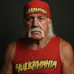 Hulk Hogan bei einem WWE-Kampf mit rotem Bandana und Sonnenbrille im Ring
