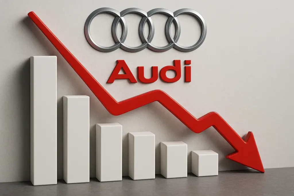 🚘 Zölle, China, Konzernumbau: Audi-Gewinn bricht um mehr als ein Drittel ein Audi-Logo vor Werkstor – Symbolbild für wirtschaftliche Schwierigkeiten 2025