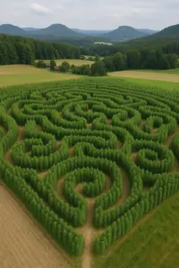 Besucher laufen durch das Hanf-Labyrinth bei Struppen in der Sächsischen Schweiz
