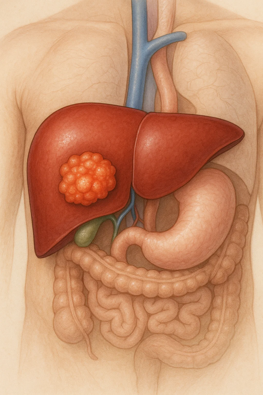 Mikroskopaufnahme von Leberzellen mit Tumorgewebe