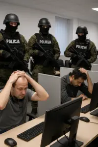 Polnische Spezialeinheit bei Zugriff auf Callcenter für Schockanrufe in Bydgoszcz