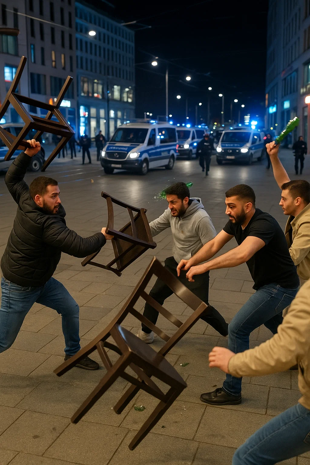 Polizeibeamte sichern den Wiener Platz in Dresden nach gewaltsamer Auseinandersetzung zwischen mehreren Männern