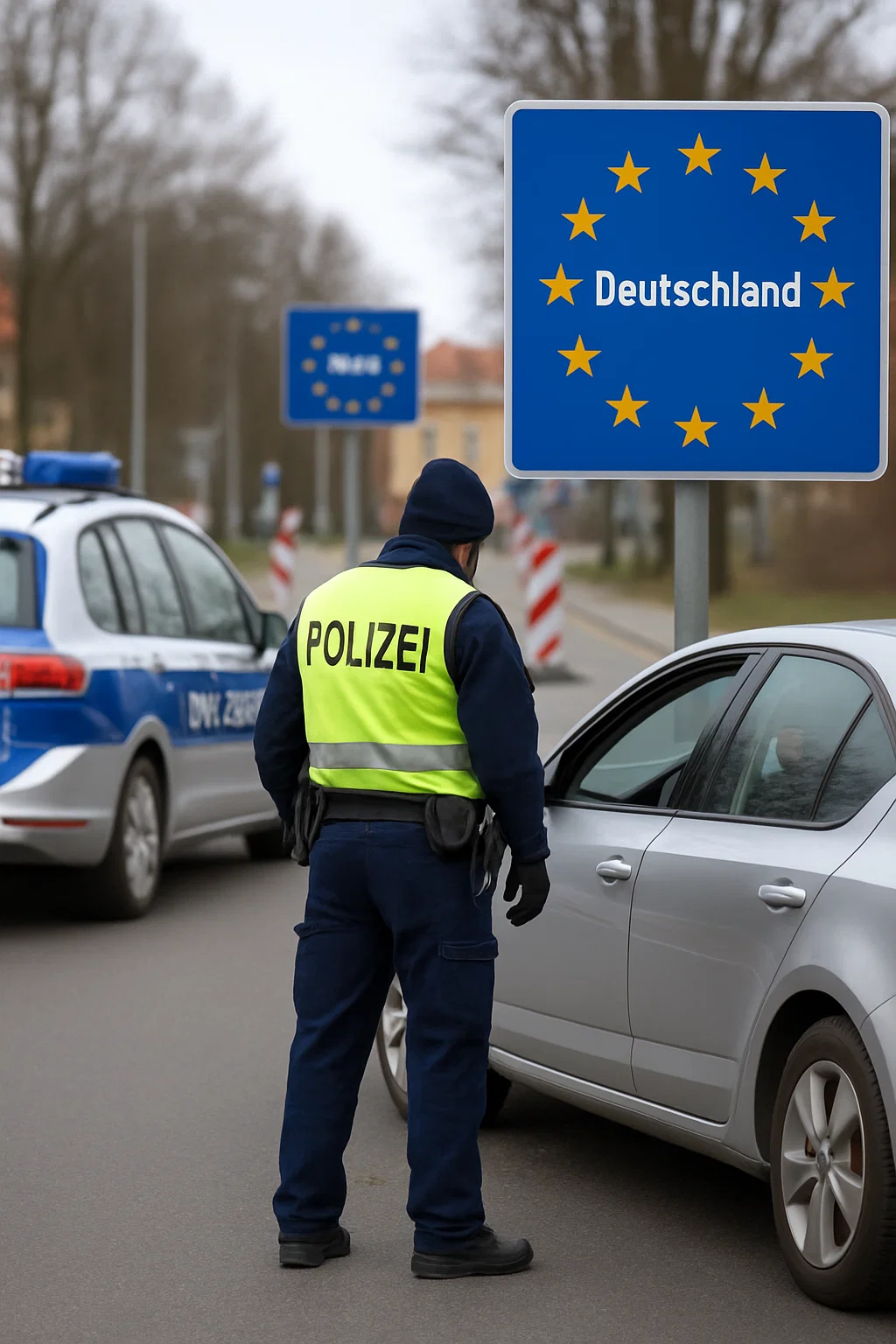 Grenzkontrolle durch Bundespolizei an deutsch-polnischer Grenze