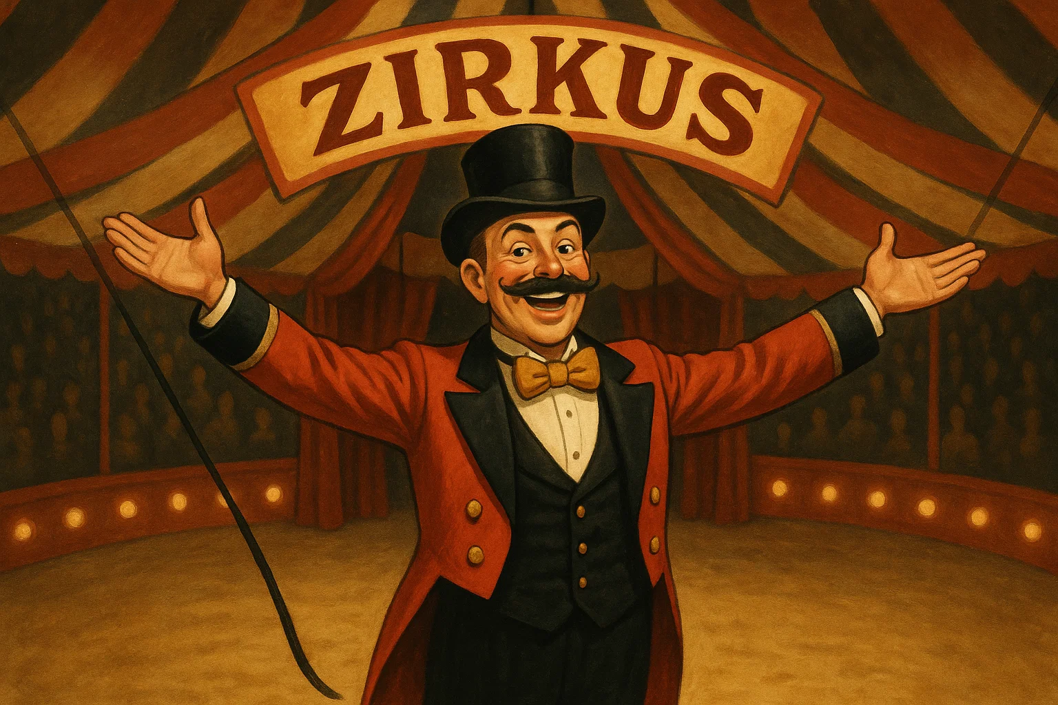 Manege im Circus Paul Busch mit Artisten und Tieren in Löbau