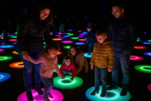 Kinder und Familien bei interaktiven Lichtinstallationen