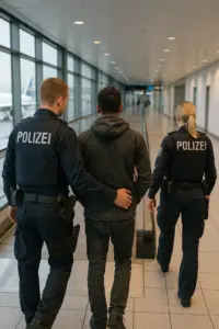 Polizei eskortiert Straftäter am Flughafen zur Abschiebung