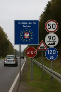 Verkehrsschild an der deutsch-polnischen Grenze bei Görlitz