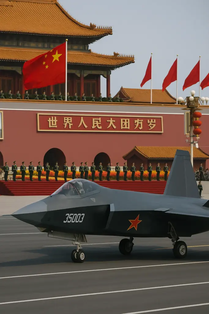 Chinas neuer Tarnkappenjet J-35 bei Militärparade in Peking