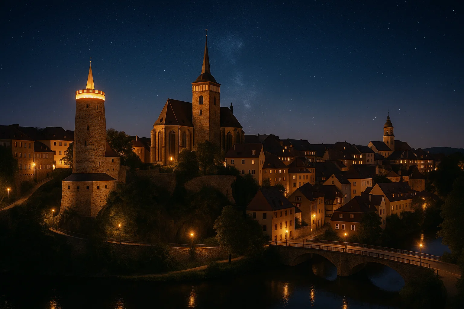 Blick auf die Bautzener Altstadt bei Nacht – Romantica fällt 2025 aus