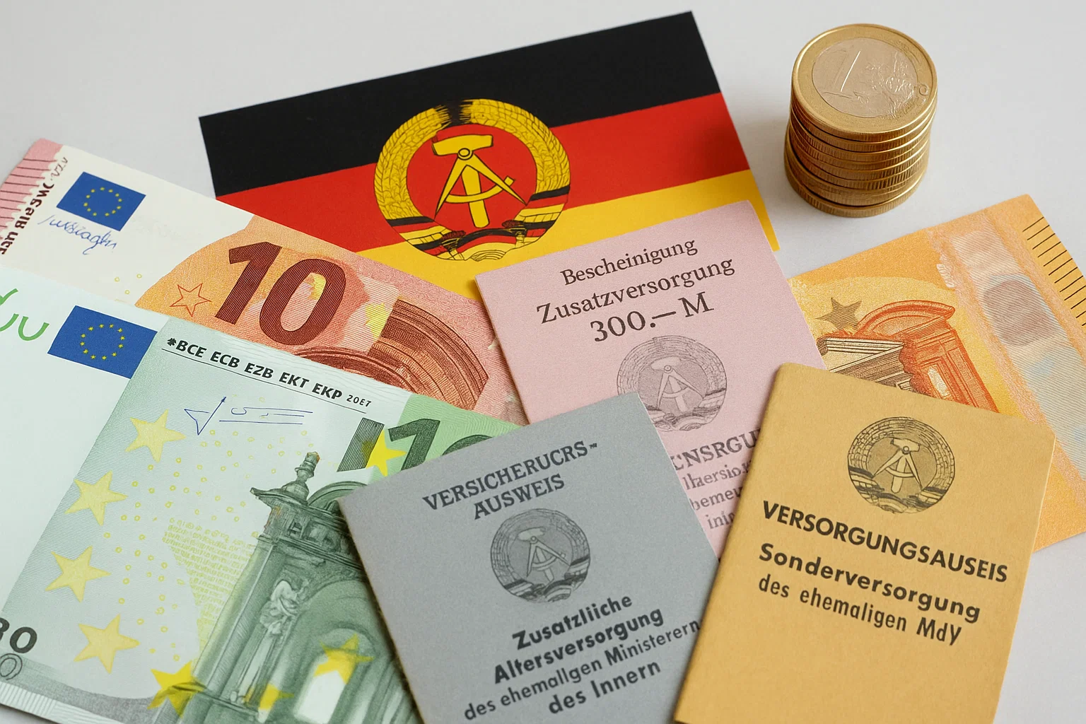 Geldscheine auf einem Rentenbescheid – Symbol für DDR-Zusatz- und Sonderrenten
