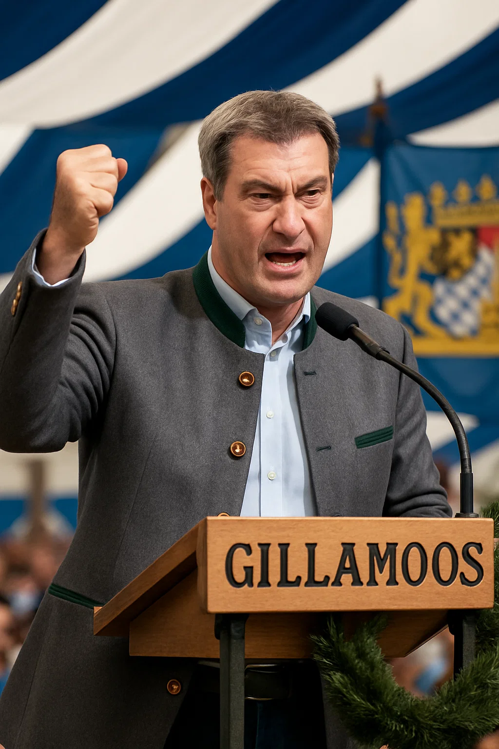 Bayerns Ministerpräsident Markus Söder bei seiner Rede auf dem Gillamoos-Volksfest in Abensberg