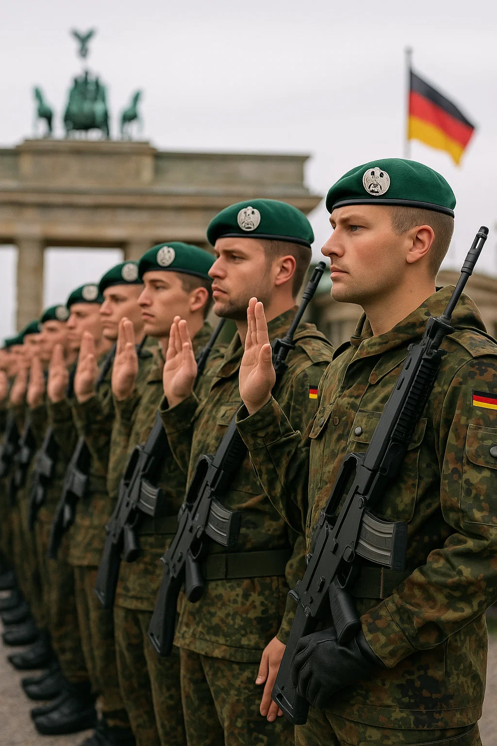 Bundeswehrsoldaten bei einer Vereidigung in Berlin auf dem Platz der Republik vor dem Reichstag.