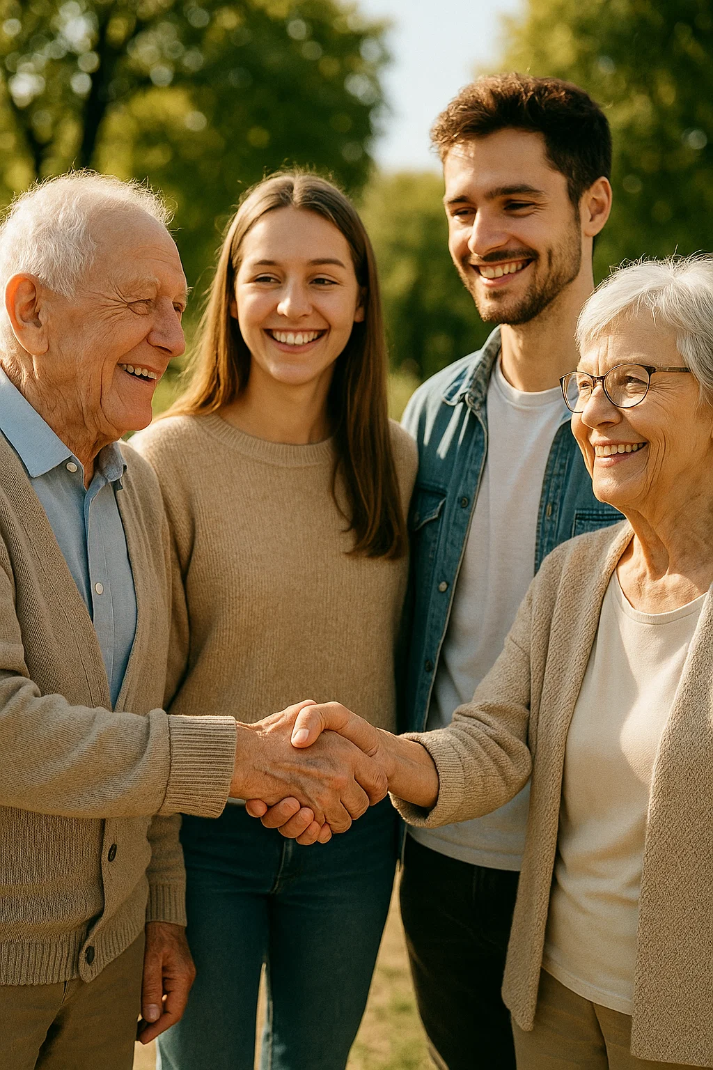 Rentner und junge Menschen als Sinnbild des Generationenvertrags