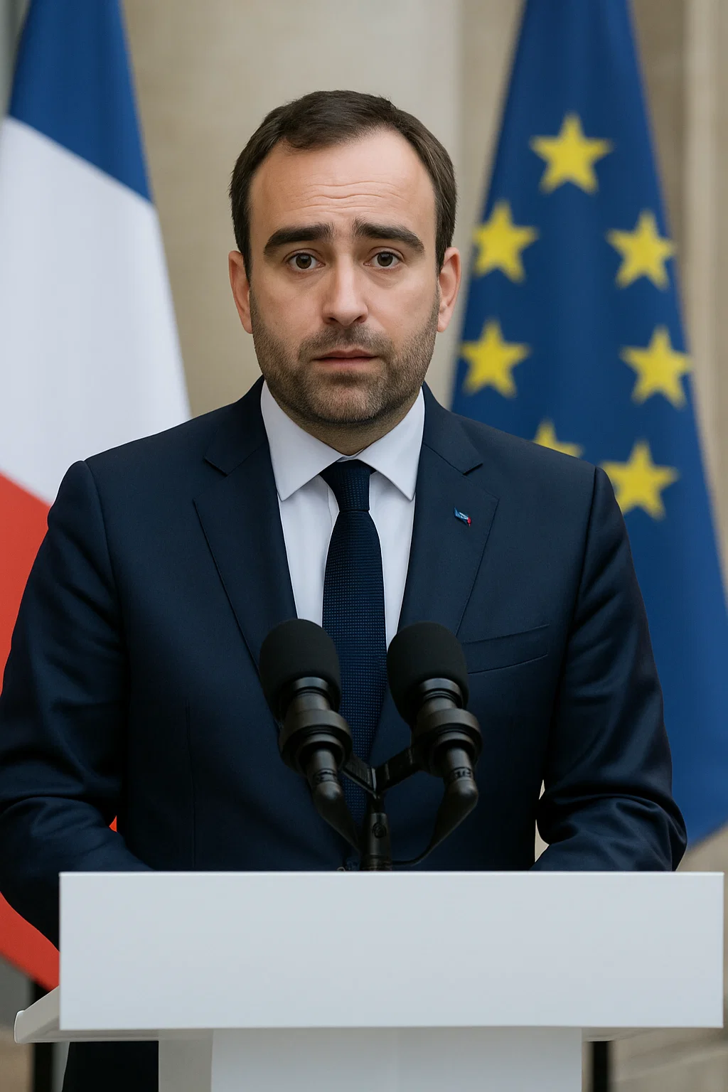 Sébastien Lecornu, neuer Premierminister Frankreichs, spricht bei einer Pressekonferenz in Paris.