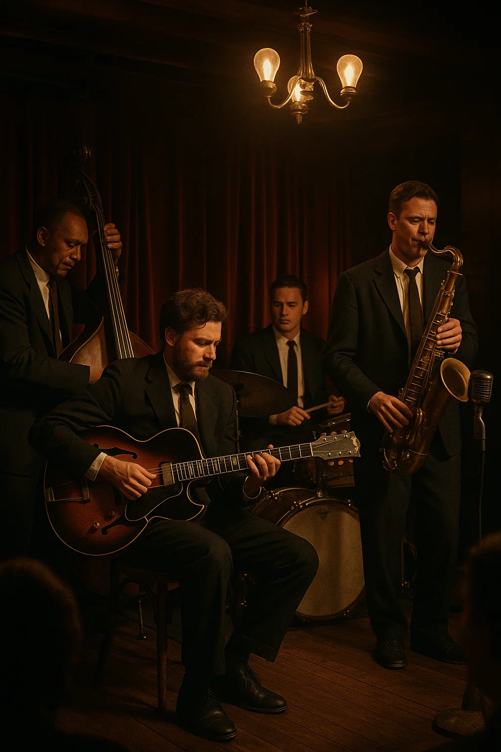 Szenenfoto aus Bills Ballhaus mit Musikern und Sängerinnen auf der Bühne im Deutsch-Sorbischen Volkstheater Bautzen.