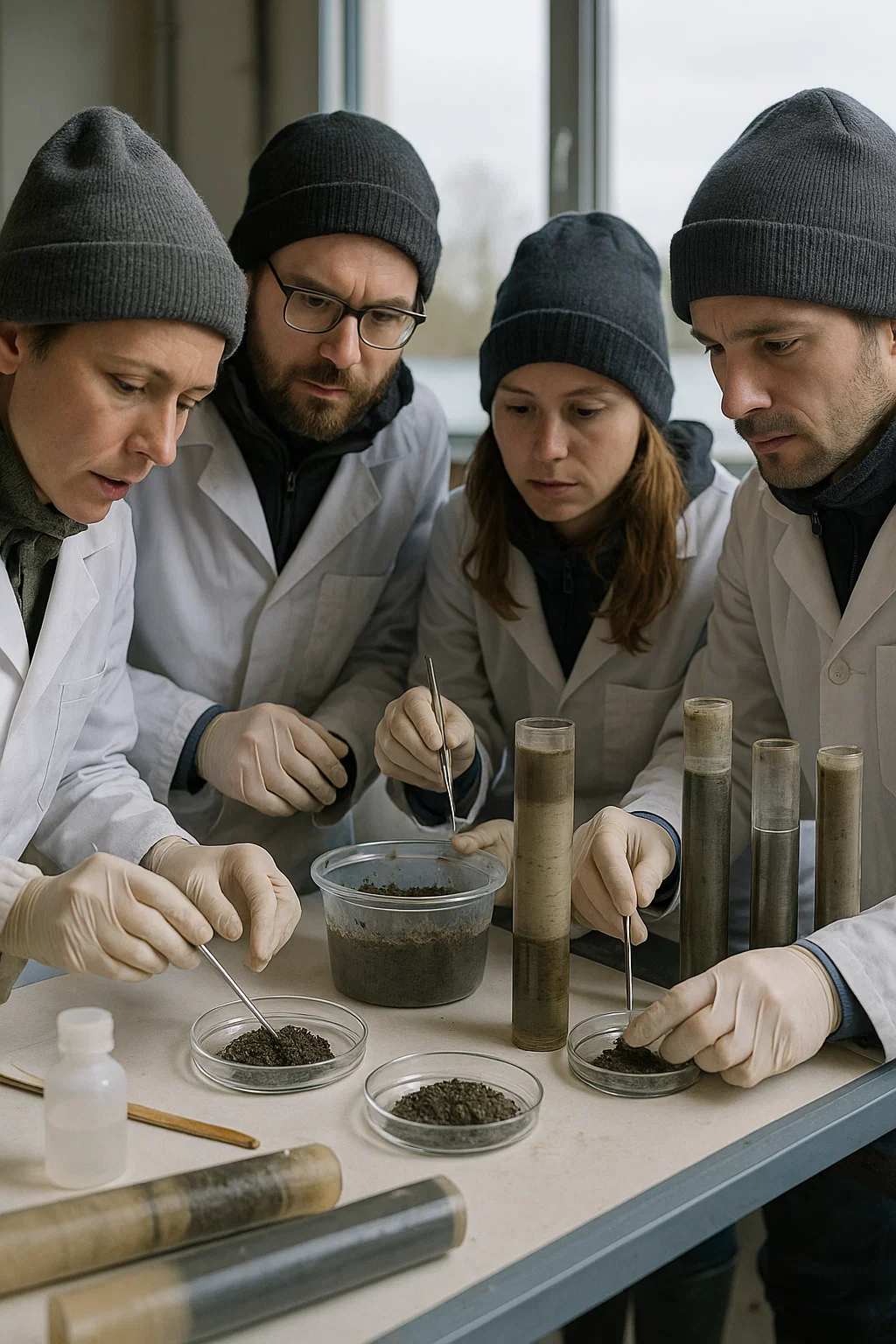 Forscherteam untersucht im Labor Proben aus den Sedimenten der Ostsee zur Wiederbelebung jahrtausendealter Algen.