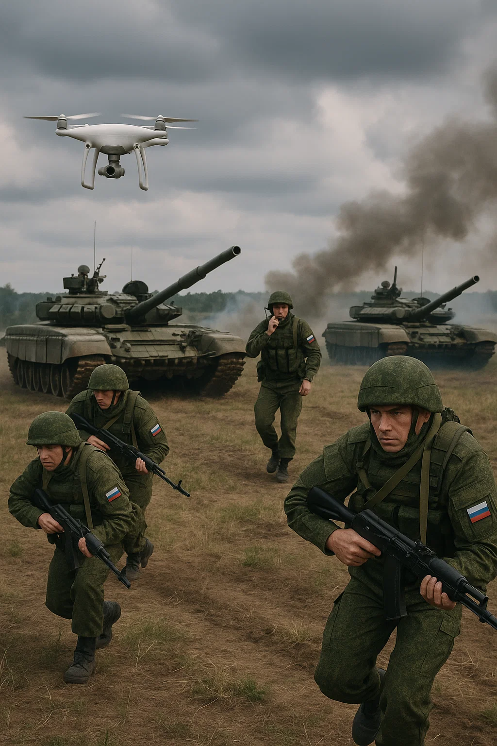 Russische Soldaten bei der Militärübung Sapad 2025 mit Panzern und Drohnen an der Nato-Ostflanke