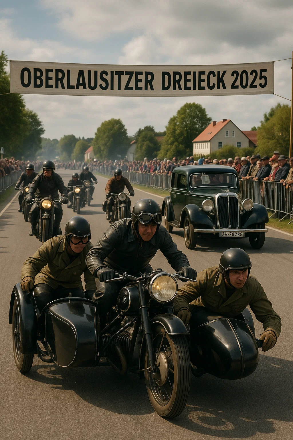 Motorräder beim Start des Oberlausitzer Dreiecks 2025 in Saalendorf
