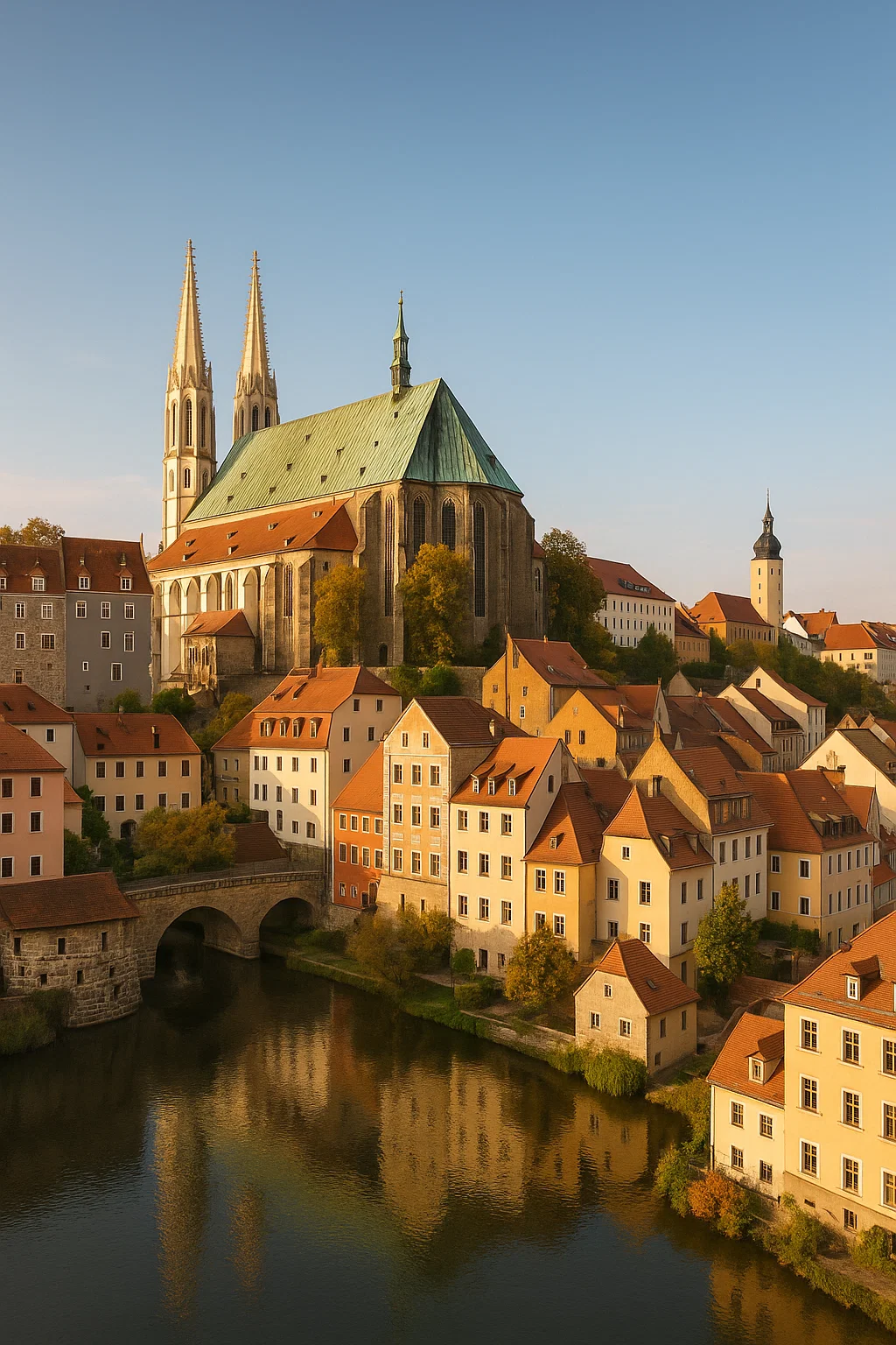 Blick auf die historische Altstadt von Görlitz mit der Peterskirche