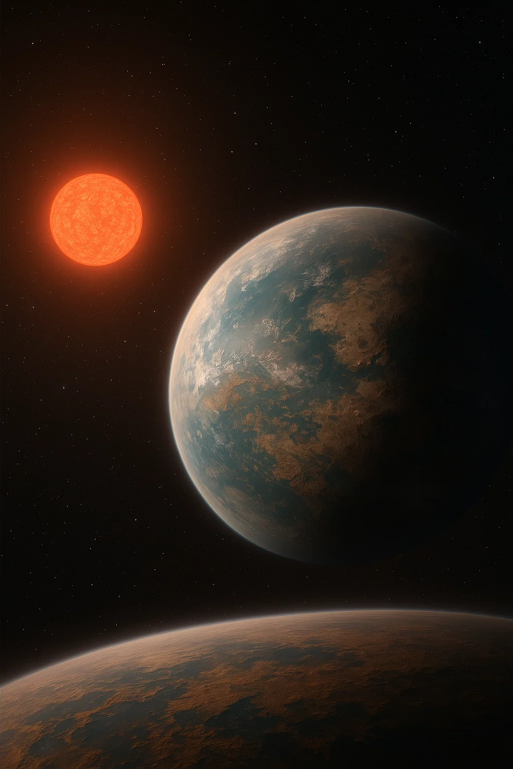 Illustration von Exoplanet TRAPPIST-1e in der habitablen Zone seines Sterns