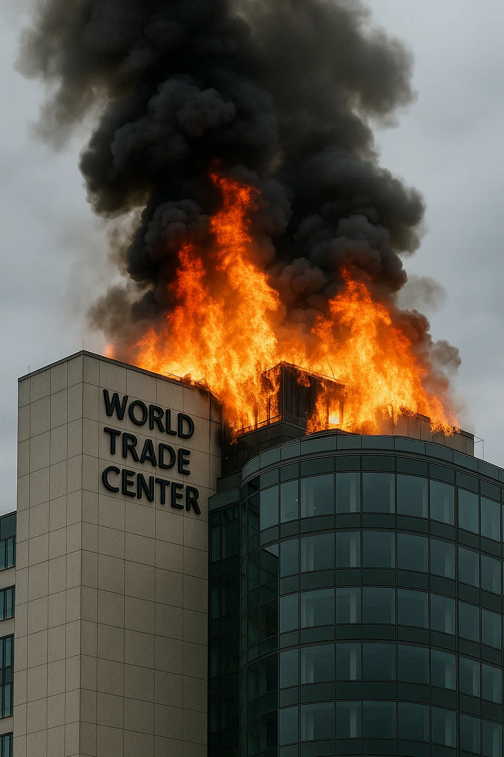 Rauch über dem Dach des Dresdner World-Trade-Centers