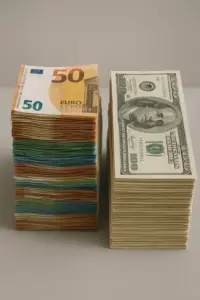Banknoten von Euro und Dollar symbolisieren Fiatgeld ohne inneren Wert – Erklärung und Analyse des Geldsystems