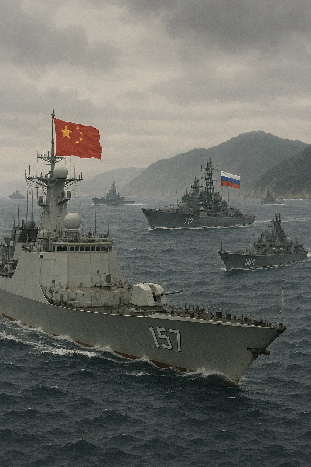 Chinesische und russische Kriegsschiffe vor Japans Küste