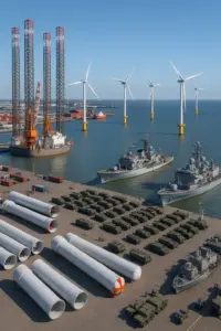 Nato-Militärfahrzeuge im dänischen Hafen Esbjerg