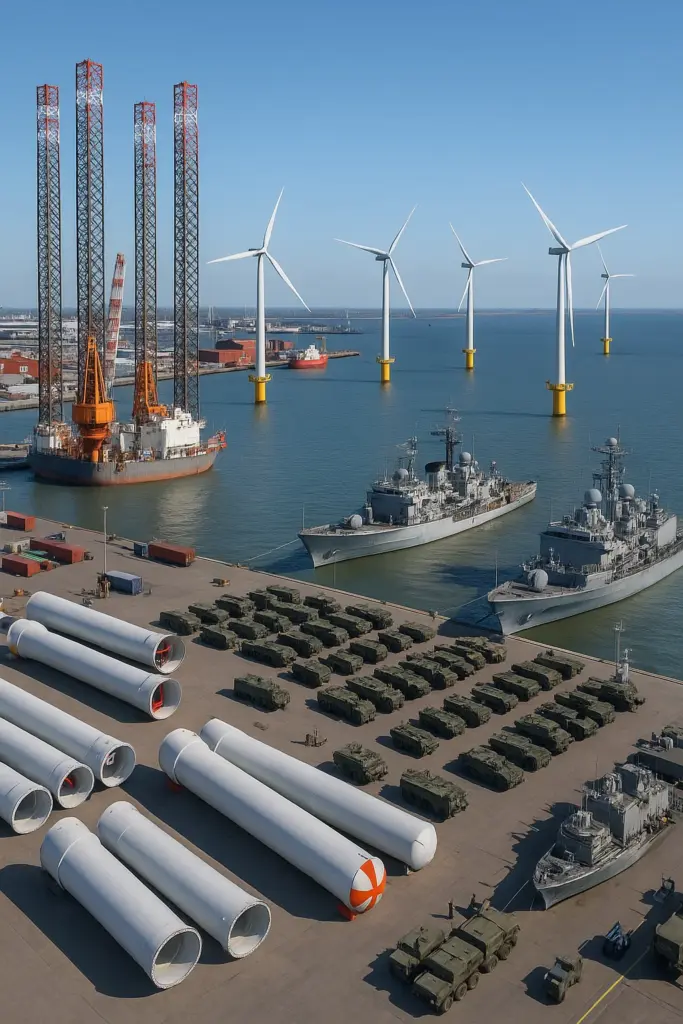 Nato-Militärfahrzeuge im dänischen Hafen Esbjerg