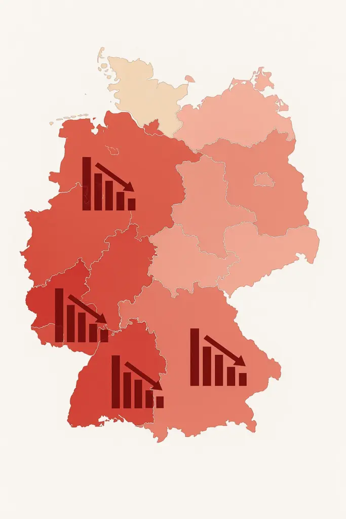 Deutschlandkarte mit farblich markierten Bundesländern – Symbolbild für unterschiedliche Konjunkturentwicklung