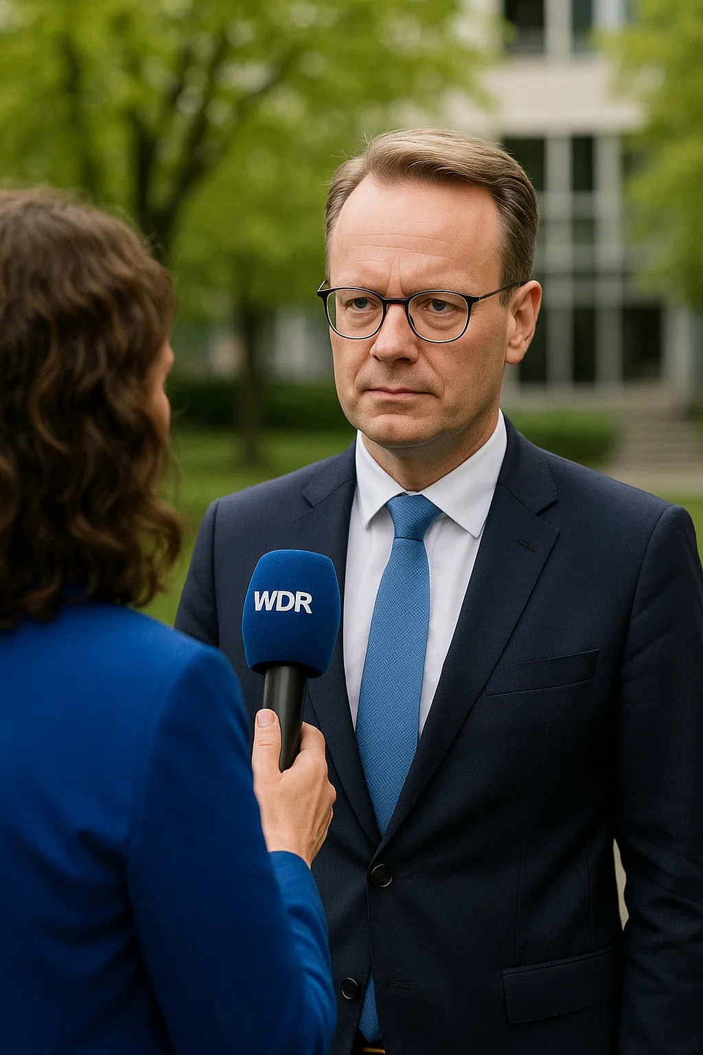 TV-Studio mit Interview-Setting – Symbolbild für hitzige Diskussion zwischen Moderatorin und Ministerpräsident