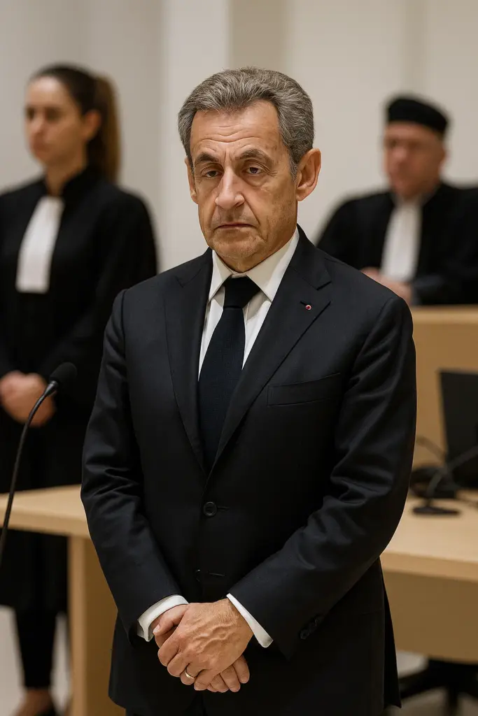 Nicolas Sarkozy mit Anwälten vor einem Gerichtsgebäude in Paris – Symbolbild für Urteil und Berufung
