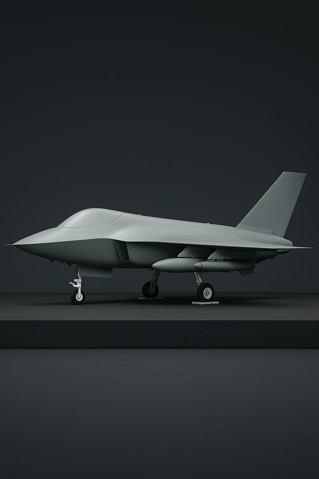 Seitenansicht eines unbemannten Kampfjets bei einer Präsentation – Symbolbild für den UCAV „CA-1 Europa“
