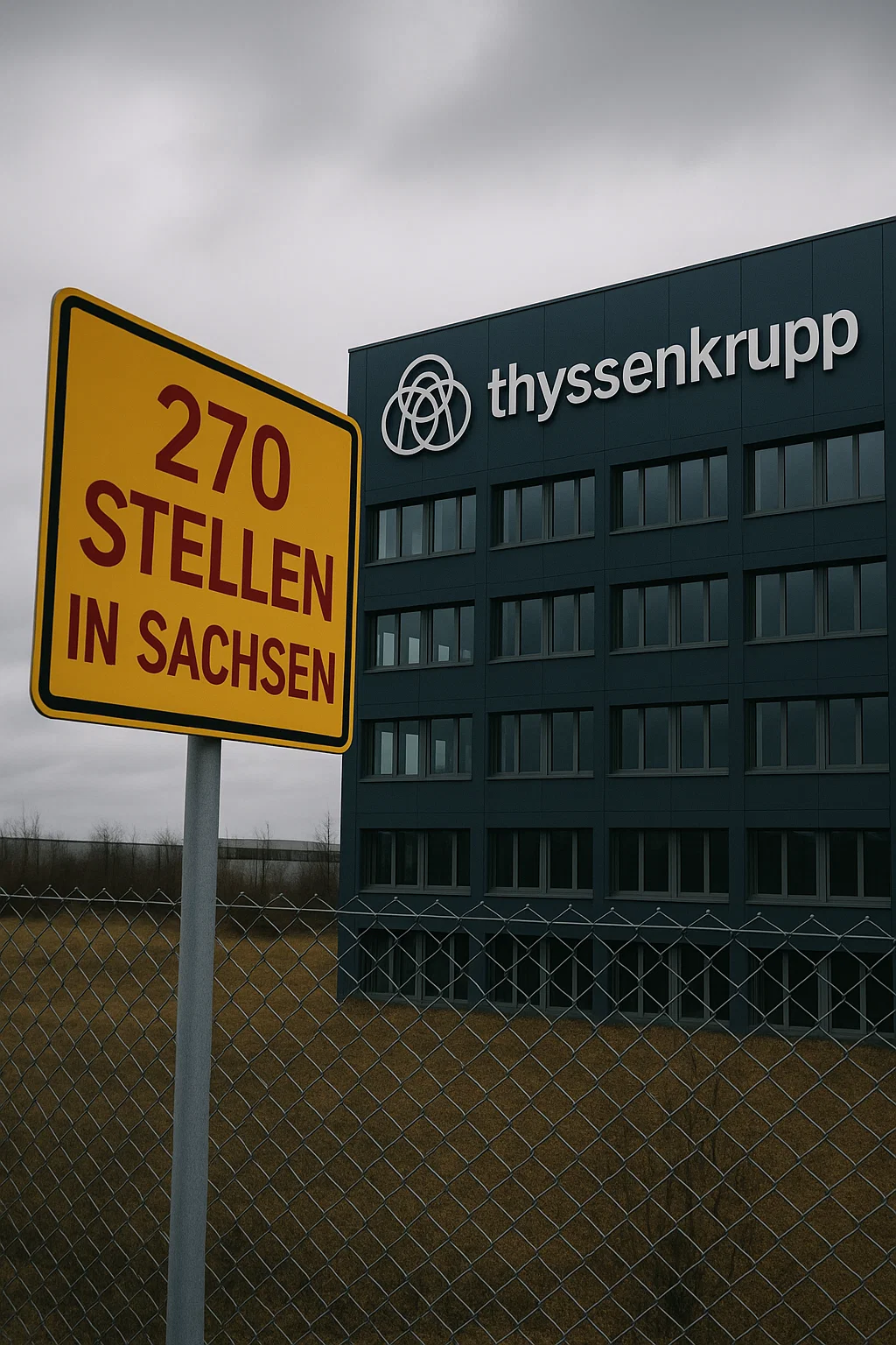 Werksgebäude mit Thyssenkrupp-Logo in Chemnitz/Hohenstein-Ernstthal – Symbolbild für Standortschließung