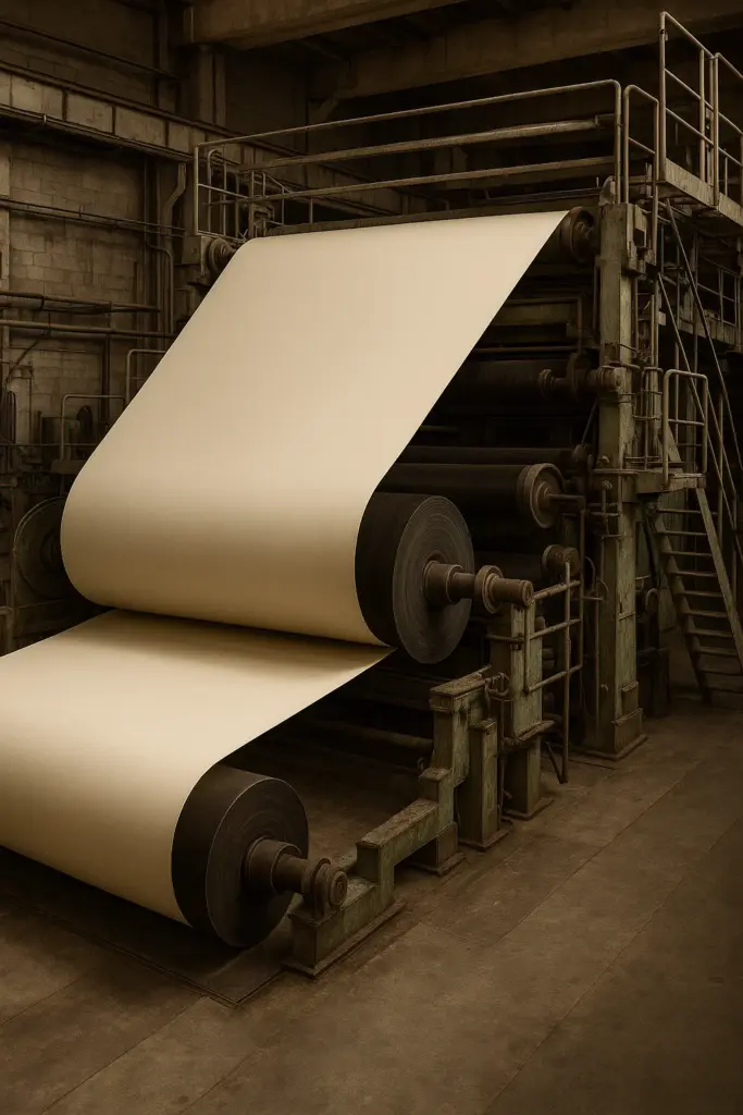 Innenansicht einer Papiermaschine mit Rollenführung – Symbolbild für Stilllegung in Gernsbach