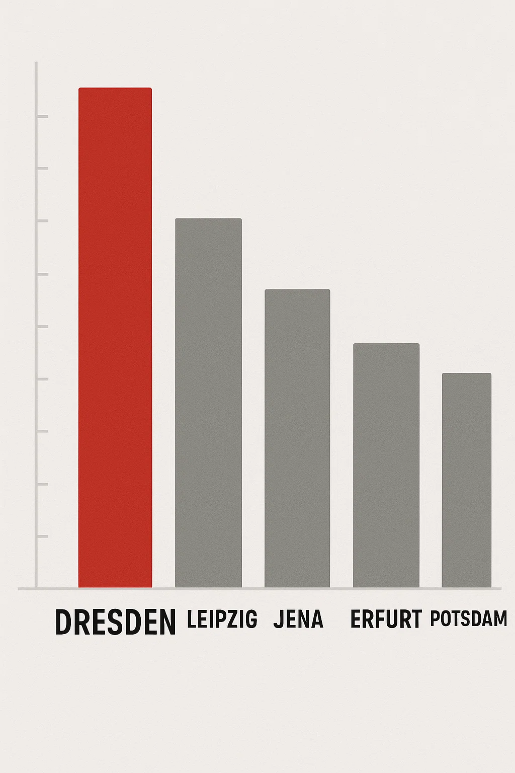 Balkengrafik mit Platzierungen: Dresden vor Leipzig, Jena/Erfurt im Aufwind – Symbolbild Wirtschaftsstandort Ost