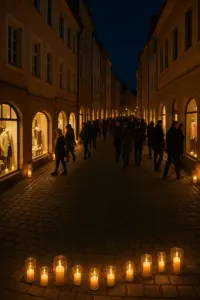Blick in eine bei Kerzenlicht erleuchtete Einkaufsstraße in Bautzen – Symbol für Ersatzaktion nach Romantica-Absage