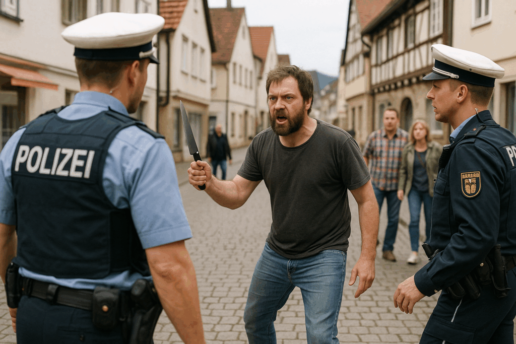 🚨 Nackter Mann randaliert in Kleinstadt – bedroht Kinder und Passanten