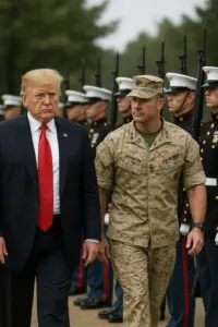 Donald Trump und Verteidigungsminister Pete Hegseth bei der Ansprache vor US-Generälen in Quantico