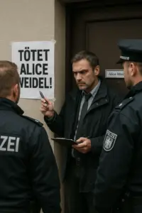 Sticker mit Fadenkreuz über Alice Weidel in Hannover – Polizei ermittelt