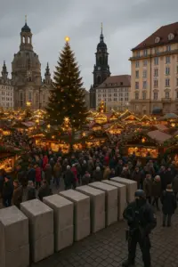 Betonsperren und Polizeipräsenz am Weihnachtsmarkt in Dresden