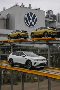 Blick auf das VW-Werk in Zwickau, wo die Zukunft der E-Auto-Produktion und tausende Arbeitsplätze auf der Kippe stehen.
