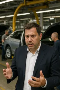 Bundesfinanzminister Lars Klingbeil bei einer Rede – er fordert Arbeitsplatzgarantie als Bedingung für Lockerung des Verbrenner-Verbots.